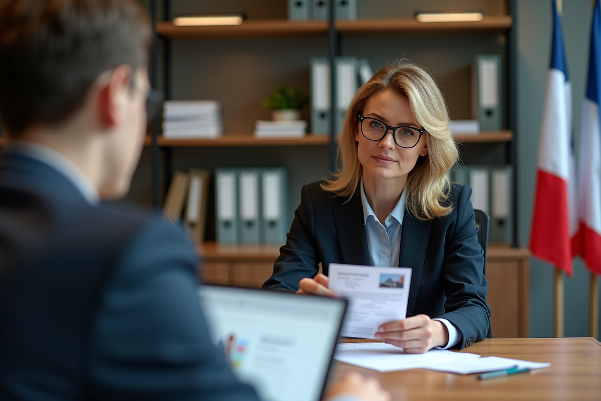 Secrétaire vérifiant un permis de conduire dans un bureau