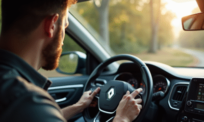 Homme frustré dans une Renault regardant le tableau de bord