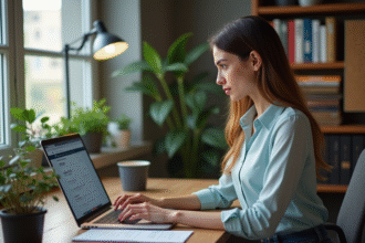 Jeune femme analysant des statistiques sur son ordinateur