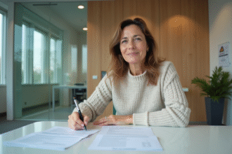 Femme française remplissant un formulaire de permis de conduire