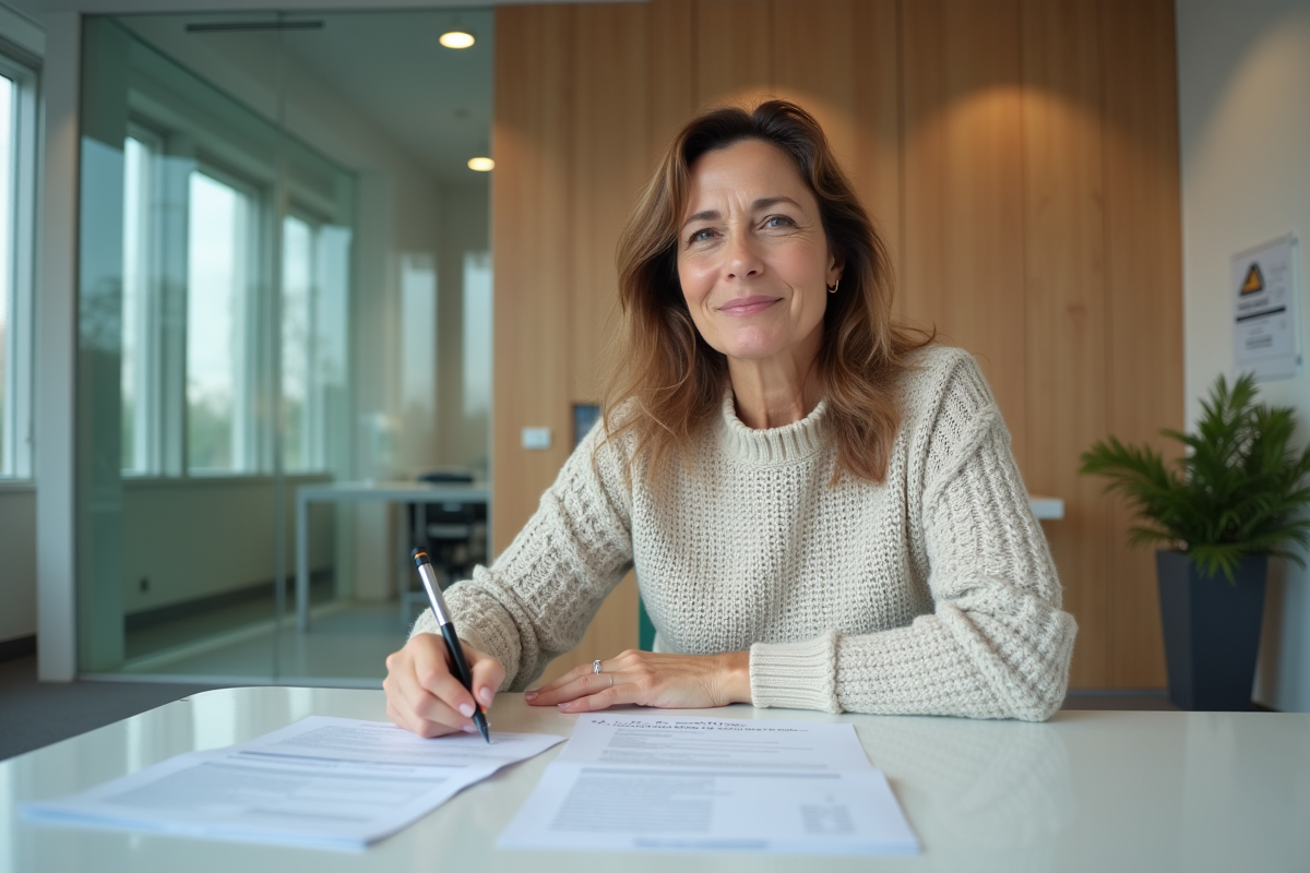 Femme française remplissant un formulaire de permis de conduire