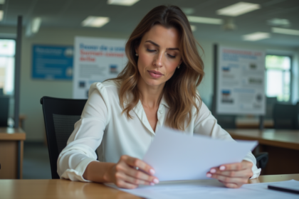 Femme d'âge moyen au bureau gouvernemental français