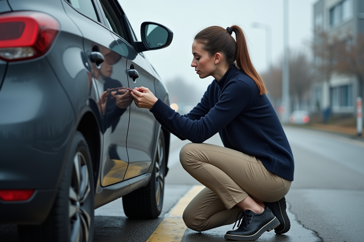 Jeune femme vérifie le moteur d