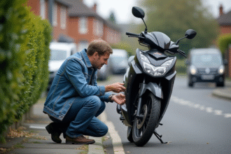 Homme inspectant une Honda Dax 125 dans la rue