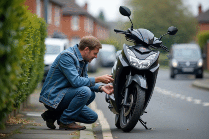 Homme inspectant une Honda Dax 125 dans la rue