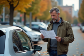 Homme examine un rapport de test emissions voiture