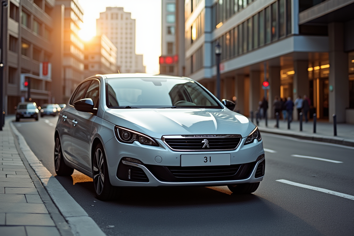Voiture Peugeot 308 élégante en ville avec design moderne
