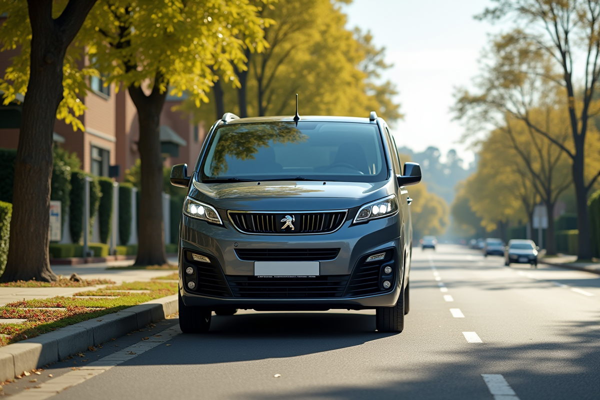Peugeot Expert 5 places stationne en rue ensoleillee
