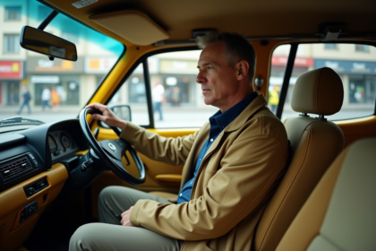 Conducteur de taxi homme dans son véhicule en ville